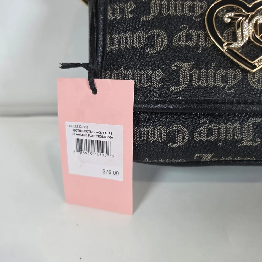Juicy Couture Gothic Dots Flawless Flap‎ Crossbody Bag Black Taupe Y2K 11JCCL5JC